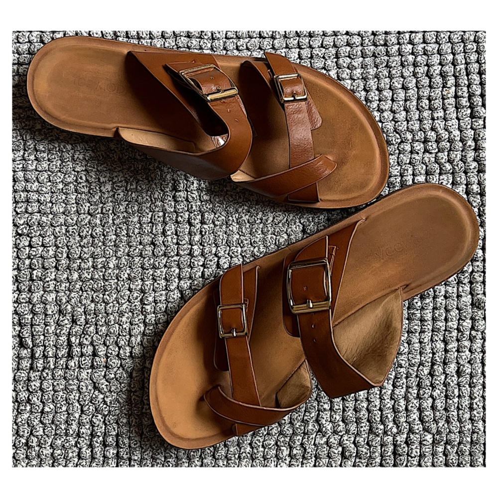 TOP Moda Women’s 9 Brown Tan Faux Leather Slip On Sandals. - Picture 6 of 6